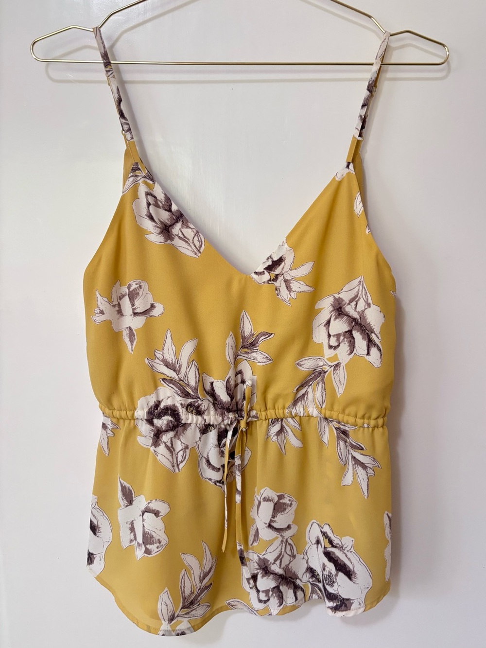 Babaton| Aritzia| Mustard & Cream Floral Tie-Waist Cami Blouse Top Sz XS